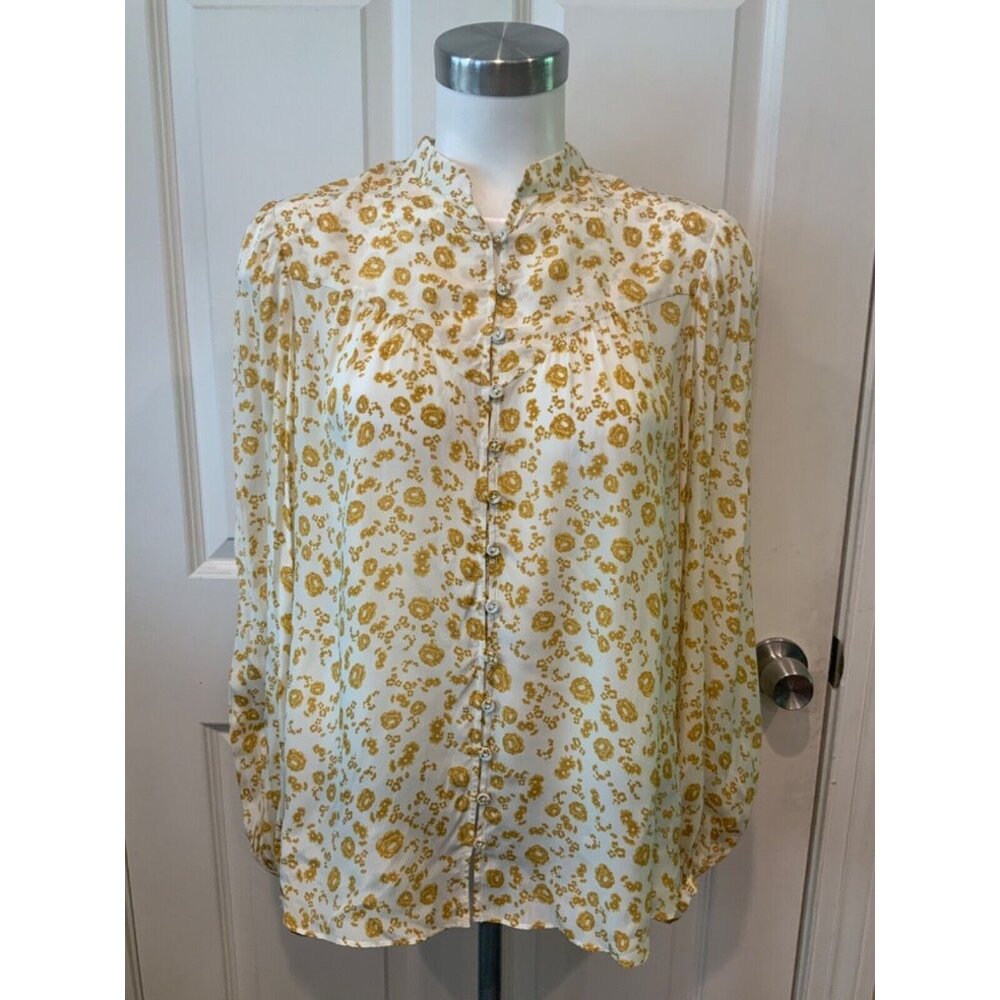 Gilner Farrar White & Gold Rosebud Floral Madison Top $220 Size S, NWT!